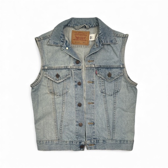 Levi's | Vintage 70517 Trucker Light Wash Denim Vest Small 90s Classic Western - Picture 2 of 10